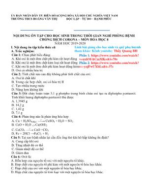 Nội dung ôn tập cho học sinh trong thời gian nghỉ phòng bệnh chống dịch Corona  Môn Hóa học 8 - Năm học 2019-2020 - Trường THCS Hoàng Văn Thụ